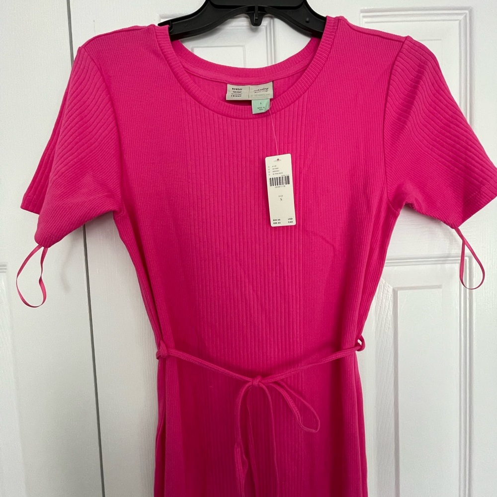 Anthropologie pink knit midi dress